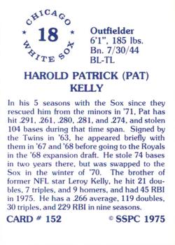 1976 SSPC #152 Pat Kelly Back