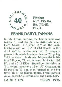 1976 SSPC #189 Frank Tanana Back
