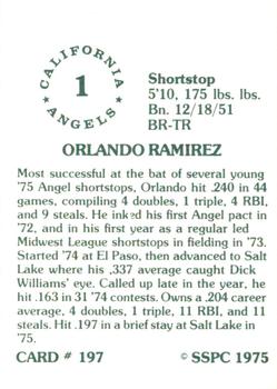 1976 SSPC #197 Orlando Ramirez Back