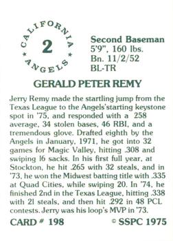 1976 SSPC #198 Jerry Remy Back