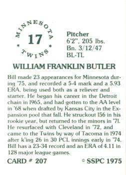 1976 SSPC #207 Bill Butler Back