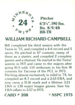 1976 SSPC #208 Bill Campbell Back
