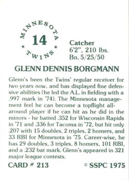 1976 SSPC #213 Glenn Borgmann Back
