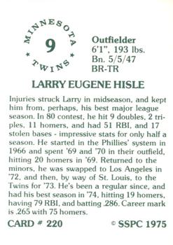 1976 SSPC #220 Larry Hisle Back