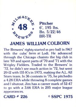 1976 SSPC #226 Jim Colborn Back