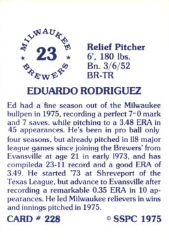 1976 SSPC #228 Eduardo Rodriguez Back