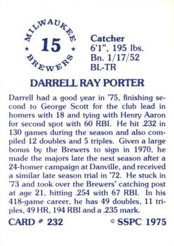 1976 SSPC #232 Darrell Porter Back