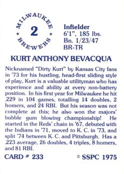 1976 SSPC #233 Kurt Bevacqua Back