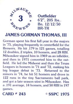 1976 SSPC #243 Gorman Thomas Back