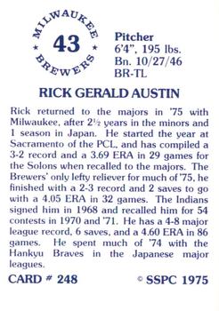 1976 SSPC #248 Rick Austin Back