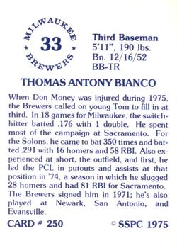 1976 SSPC #250 Tom Bianco Back