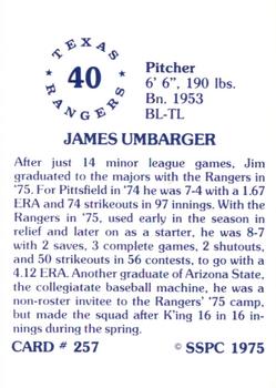 1976 SSPC #257 Jim Umbarger Back