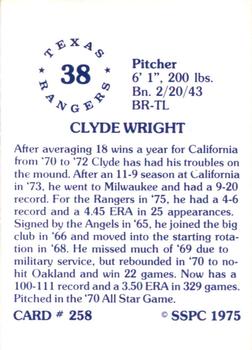 1976 SSPC #258 Clyde Wright Back