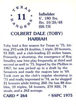 1976 SSPC #264 Toby Harrah Back