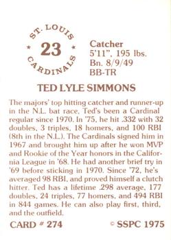 1976 SSPC #274 Ted Simmons Back