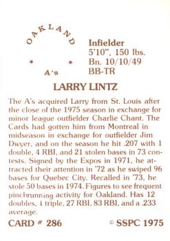 1976 SSPC #286 Larry Lintz Back