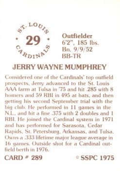 1976 SSPC #289 Jerry Mumphrey Back
