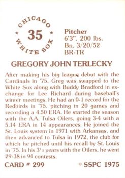 1976 SSPC #299 Greg Terlecky Back