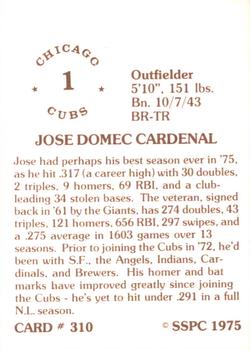 1976 SSPC #310 Jose Cardenal Back