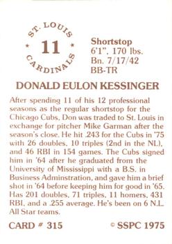 1976 SSPC #315 Don Kessinger Back