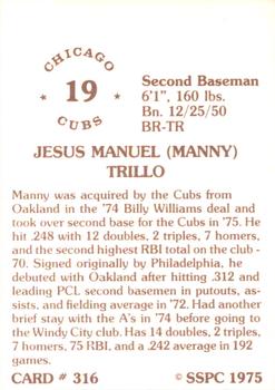 1976 SSPC #316 Manny Trillo Back