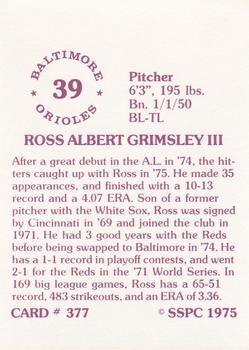 1976 SSPC #377 Ross Grimsley Back
