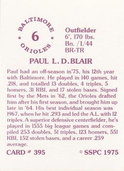 1976 SSPC #395 Paul Blair Back