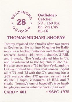1976 SSPC #401 Tom Shopay Back