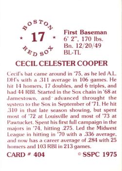 1976 SSPC #404 Cecil Cooper Back