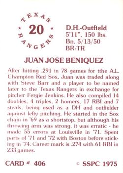 1976 SSPC #406 Juan Beniquez Back