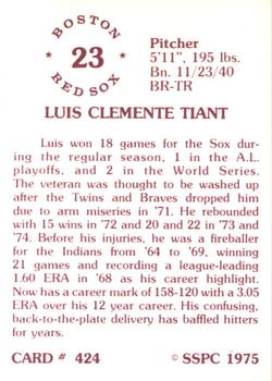 1976 SSPC #424 Luis Tiant Back