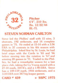 1976 SSPC #459 Steve Carlton Back