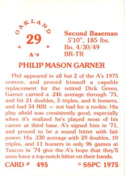 1976 SSPC #495 Phil Garner Back