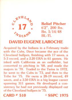 1976 SSPC #510 Dave LaRoche Back