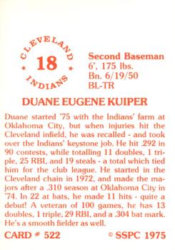 1976 SSPC #522 Duane Kuiper Back