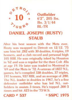 1976 SSPC #537 Rusty Staub Back