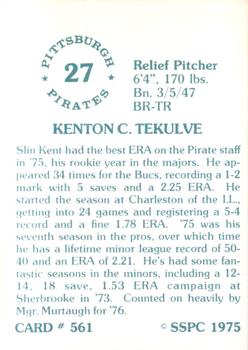 1976 SSPC #561 Kent Tekulve Back
