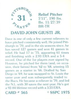 1976 SSPC #565 Dave Giusti Back