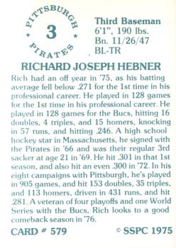 1976 SSPC #579 Rich Hebner Back
