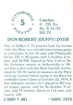 1976 SSPC #581 Duffy Dyer Back