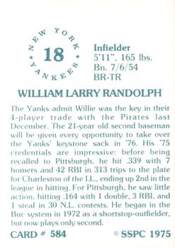 1976 SSPC #584 Willie Randolph Back