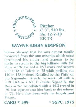 1976 SSPC #599 Wayne Simpson Back