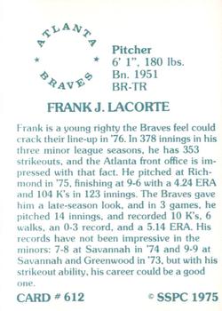 1976 SSPC #612 Frank LaCorte Back