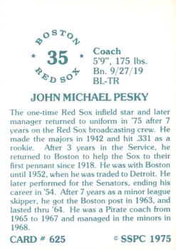 1976 SSPC #625 Johnny Pesky Back