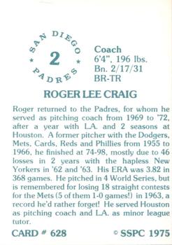 1976 SSPC #628 Roger Craig Back