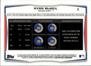2014 Bowman Chrome Mini #9 Ryan McNeil Back