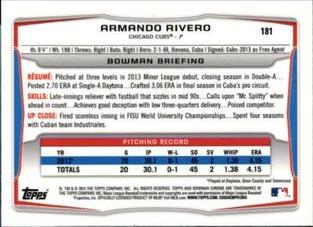 2014 Bowman Chrome Mini #181 Armando Rivero Back