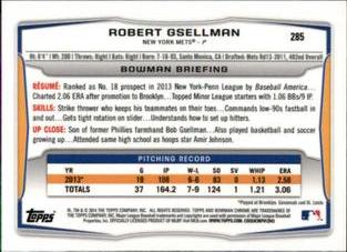 2014 Bowman Chrome Mini #285 Robert Gsellman Back