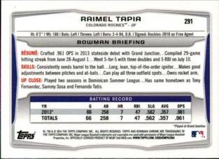 2014 Bowman Chrome Mini #291 Raimel Tapia Back