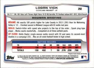 2014 Bowman Chrome Mini #292 Logan Vick Back